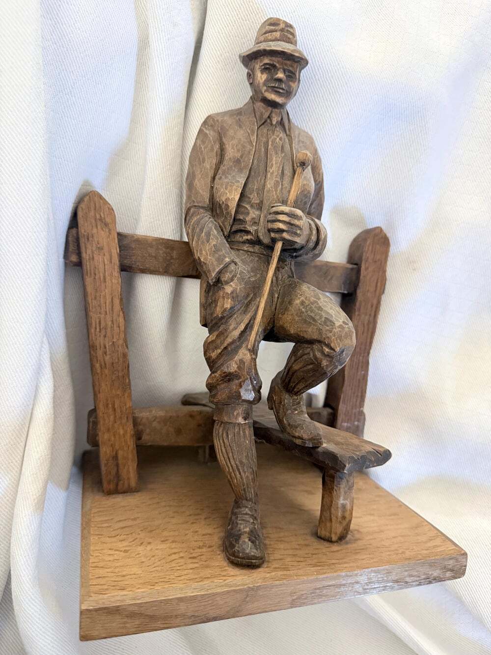 Vintage Signed Raymond Nix Hand Carved Wood Figure Country Gentleman Stile Fence
